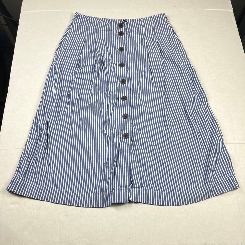 Talbots Button Front Midi Skirt Striped Coastal Nautical Casual Comfort Preppy 8